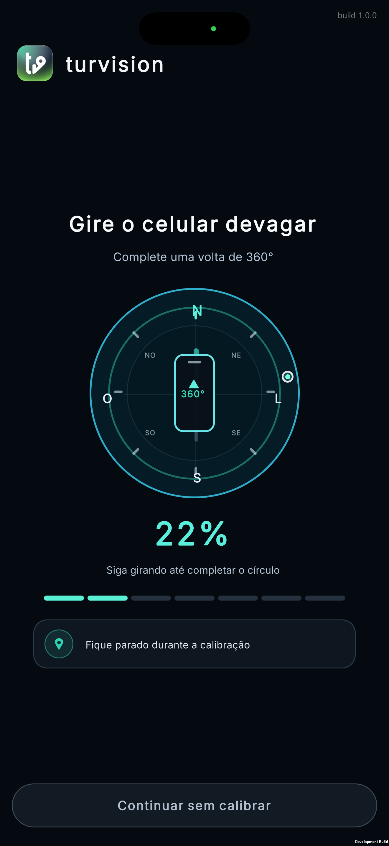 Calibração do celular para iniciar uma experiência aumentada