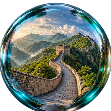 Grande Muralha da China refletida em uma bolha